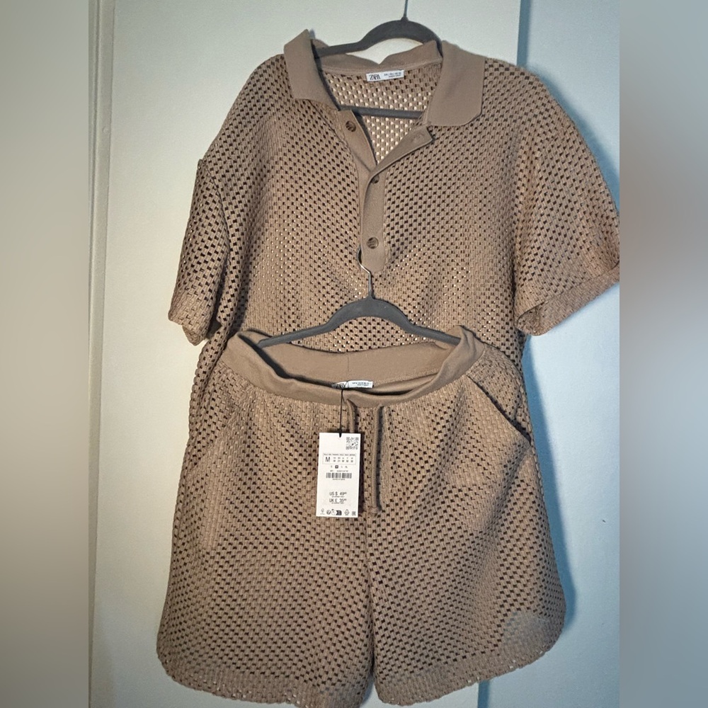 Zara Tan Mesh Polo Set